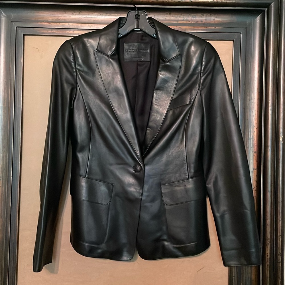 Giorgio Armani Black Leather single breasted blazer